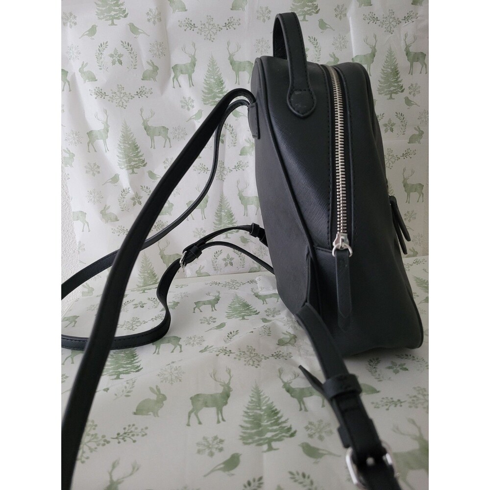GUESS Black Mini Backpack Purse Faux Leather Silver Zip Adjustable Straps - Picture 10 of 11